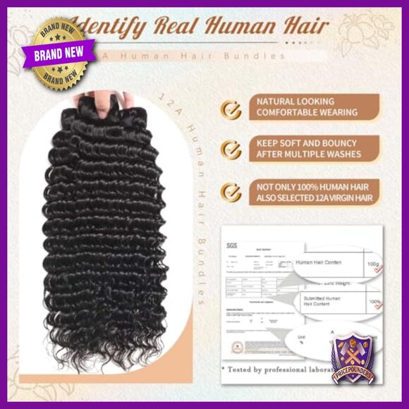 3 Bundles Deep Wave Brazilian Virgin Human Hair Extensions 22-26 Inch